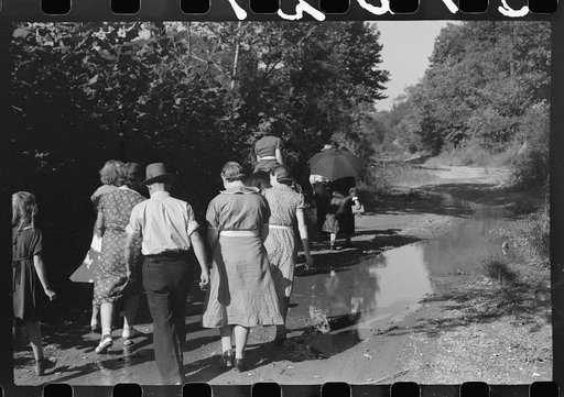Untitled photo, possibly related to: Relatives and friends of the family of the deceased going home from a memorial meeting in the mountains near Jackson, Kentucky. See general caption no. 1