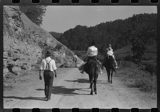 Untitled photo, possibly related to: Relatives and friends of the family of the deceased going home from a memorial meeting in the mountains near Jackson, Kentucky. See general caption no. 1