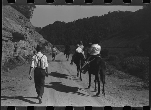 Untitled photo, possibly related to: Relatives and friends of the family of the deceased going home from a memorial meeting in the mountains near Jackson, Kentucky. See general caption no. 1