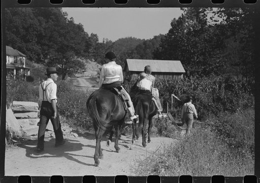 Untitled photo, possibly related to: Relatives and friends of the family of the deceased going home from a memorial meeting in the mountains near Jackson, Kentucky. See general caption no. 1