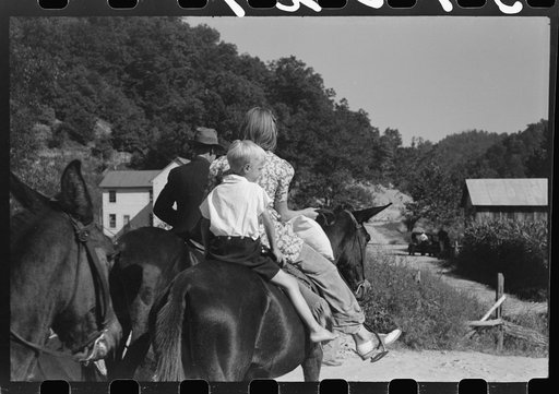 Untitled photo, possibly related to: Relatives and friends of the family of the deceased going home from a memorial meeting in the mountains near Jackson, Kentucky. See general caption no. 1