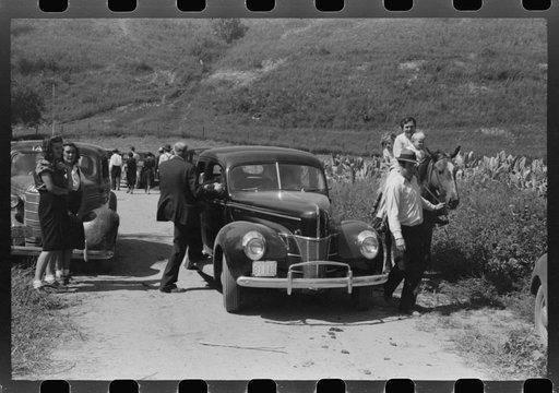 Untitled photo, possibly related to: Relatives and friends of the family of the deceased going home from a memorial meeting in the mountains near Jackson, Kentucky. See general caption no. 1