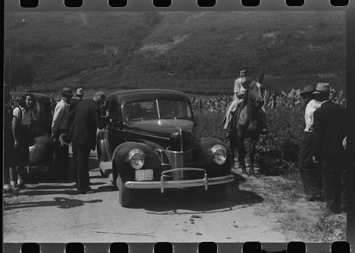 Untitled photo, possibly related to: Relatives and friends of the family of the deceased going home from a memorial meeting in the mountains near Jackson, Kentucky. See general caption no. 1