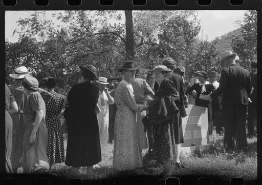 Untitled photo, possibly related to: Friends and relatives of the deceased chatting after the memorial meeting is over. Up Frozen Creek, near Jackson, Breathitt County, Kentucky. See general caption no. 1