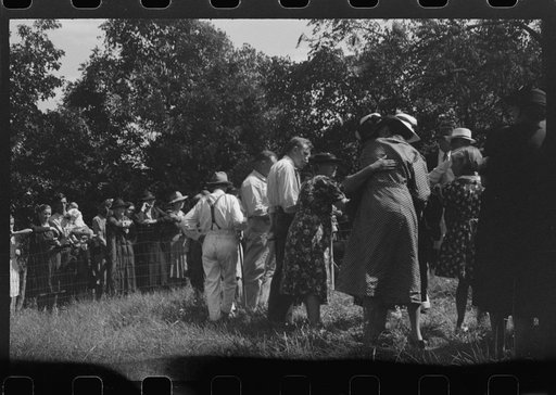 Untitled photo, possibly related to: Friends and relatives of the deceased chatting after the memorial meeting is over. Up Frozen Creek, near Jackson, Breathitt County, Kentucky. See general caption no. 1