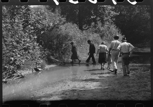 Untitled photo, possibly related to: Mountain people leaving the Primitive Baptist Church in Morehead, Kentucky, and going down to the creek for a baptizing