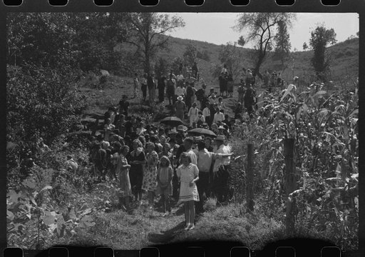 Untitled photo, possibly related to: Relatives and friends of the family of the deceased going home from a memorial meeting in the mountains near Jackson, Kentucky. See general caption no. 1