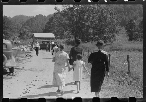 Untitled photo, possibly related to: Mountain people leaving the Primitive Baptist Church in Morehead, Kentucky, and going down to the creek for a baptizing