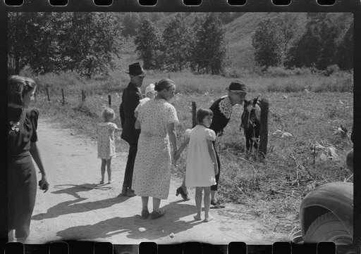 Untitled photo, possibly related to: Mountain people leaving the Primitive Baptist Church in Morehead, Kentucky, and going down to the creek for a baptizing