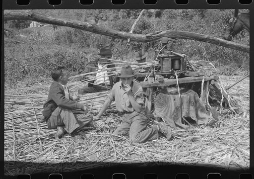 Untitled photo, possibly related to: Ginning the sorghum cane to make syrup. At a mountaineer's home on the road between Jackson and Campton, Kentucky