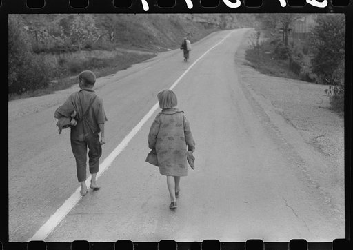 Untitled photo, possibly related to: Mountain children going home along highway near Jackson, Breathitt County, Kentucky