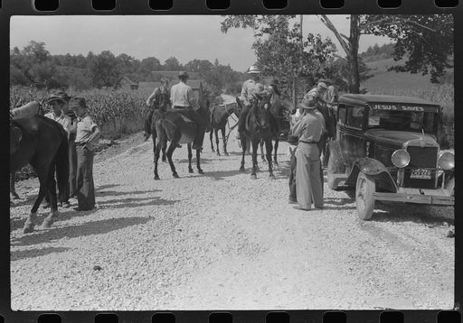 Untitled photo, possibly related to: Farmers trading mules and horses on "Jockey Street" in Campton, Kentucky