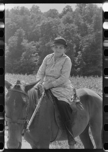 Untitled photo, possibly related to: Mountain woman riding to town up Frozen Creek, near Jackson, Breathitt County, Kentucky