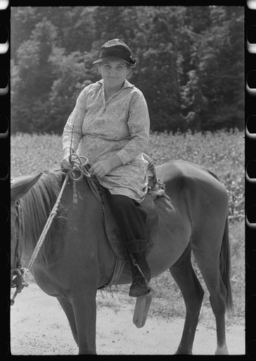 Untitled photo, possibly related to: Mountain woman riding to town up Frozen Creek, near Jackson, Breathitt County, Kentucky