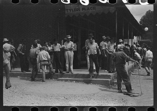Untitled photo, possibly related to: Farmers trading mules and horses on "Jockey Street" in Campton, Kentucky