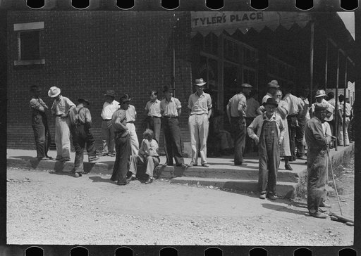 Untitled photo, possibly related to: Farmers trading mules and horses on "Jockey Street" in Campton, Kentucky