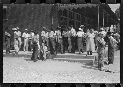 Untitled photo, possibly related to: Farmers trading mules and horses on "Jockey Street" in Campton, Kentucky