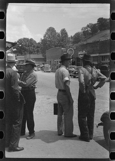 Untitled photo, possibly related to: Farmers trading mules and horses on "Jockey Street" in Campton, Kentucky