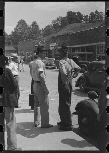 Untitled photo, possibly related to: Farmers trading mules and horses on "Jockey Street" in Campton, Kentucky