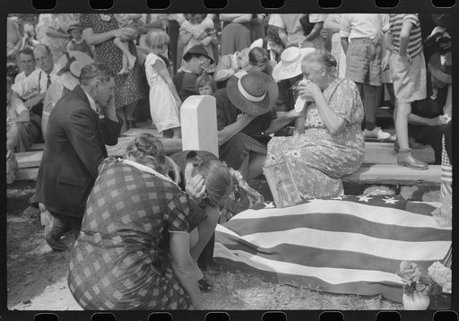 Mother and widow and relatives weeping at the grave of deceased at memorial meeting near Jackson, Kentucky, Breathitt County. See general caption no. 1