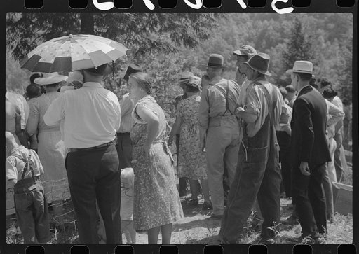Untitled photo, possibly related to: Mountain people leaving the Primitive Baptist Church in Morehead, Kentucky, and going down to the creek for a baptizing