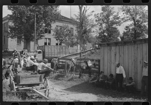 Untitled photo, possibly related to: "Jockey" Street, near the courthouse. Here is where mountaineers and farmers trade horses and mules. Campton, Wolfe County, Kentucky