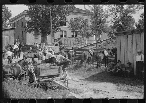 "Jockey" Street, near the courthouse. Here is where mountaineers and farmers trade horses and mules. Campton, Wolfe County, Kentucky