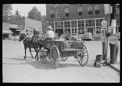 Wagon in center of town on Saturday. Jackson, Breathitt County, Kentucky