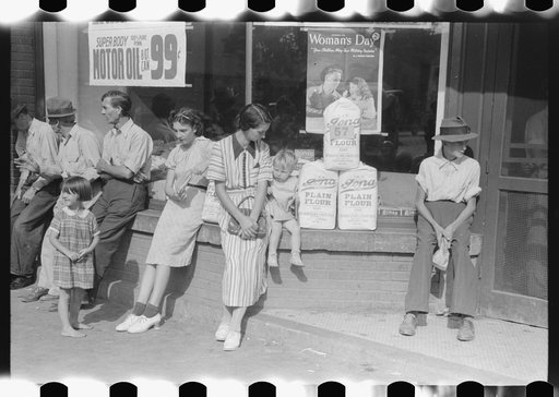 Farmers and their families hanging around in front of stores on Saturday. Jackson, Kentucky