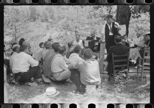 Preacher, relatives and friends of the deceased at a memorial meeting near Jacson, Breathitt County, Kentucky. See general caption no. 1
