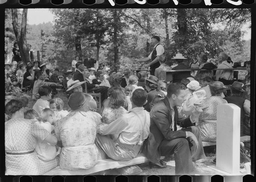 Preacher, relatives and friends of the deceased at a memorial meeting near Jacson, Breathitt County, Kentucky. See general caption no. 1