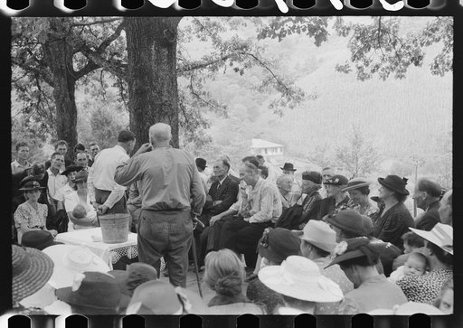 Preacher, relatives and friends of the deceased at a memorial meeting near Jackson, Breathitt County, Kentucky. See general caption no. 1