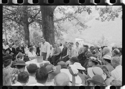 Preacher, relatives and friends of the deceased at a memorial meeting near Jackson, Breathitt County, Kentucky. See general caption no. 1