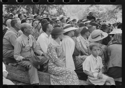 Untitled photo, possibly related to: Friends of the deceased's family at an annual memorial meeting in the family cemetery. In the mountains near Jackson, Breathitt County, Kentucky. See general caption no. 1