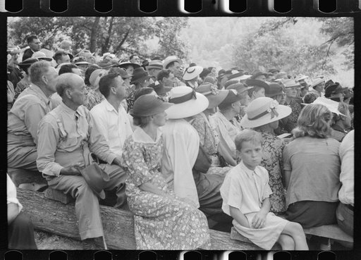 Friends of the deceased's family at an annual memorial meeting in the family cemetery. In the mountains near Jackson, Breathitt County, Kentucky. See general caption no. 1