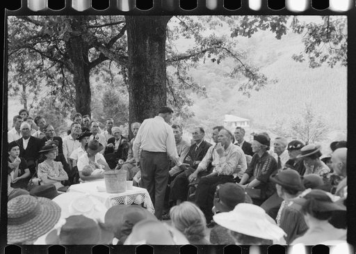 Untitled photo, possibly related to: Friends of the deceased's family at an annual memorial meeting in the family cemetery. In the mountains near Jackson, Breathitt County, Kentucky. See general caption no. 1