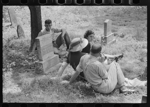 Friends of the deceased's family, an annual memorial meeting in the family cemetery. In the mountains near Jackson, Kentucky. See general caption no. 1