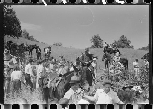 Untitled photo, possibly related to: Relatives and friends of the family of the deceased going home from a memeorial meeting in the mountains near Jackson, Kentucky. See general caption no. 1