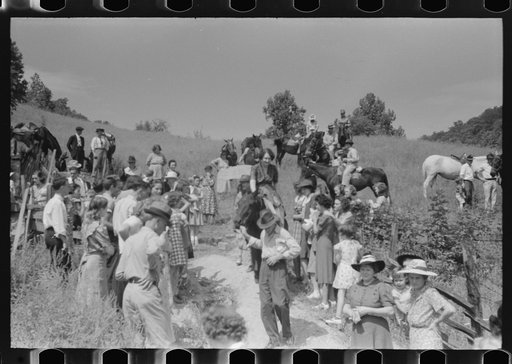 Untitled photo, possibly related to: Relatives and friends of the family of the deceased going home from a memeorial meeting in the mountains near Jackson, Kentucky. See general caption no. 1