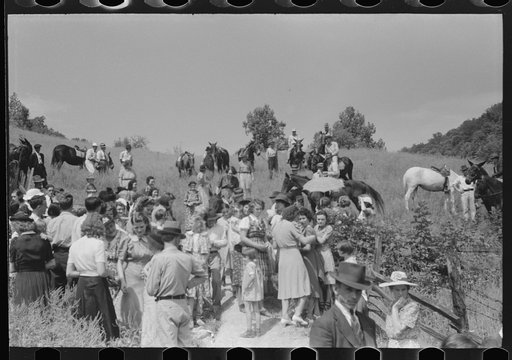 Untitled photo, possibly related to: Relatives and friends of the family of the deceased going home from a memeorial meeting in the mountains near Jackson, Kentucky. See general caption no. 1