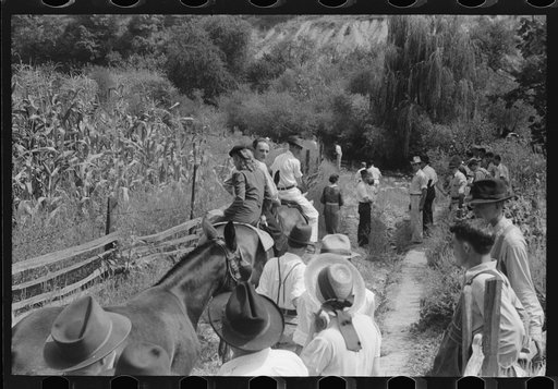 Untitled photo, possibly related to: Relatives and friends of the family of the deceased going home from a memeorial meeting in the mountains near Jackson, Kentucky. See general caption no. 1