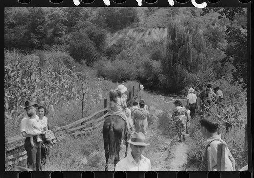 Untitled photo, possibly related to: Relatives and friends of the family of the deceased going home from a memeorial meeting in the mountains near Jackson, Kentucky. See general caption no. 1