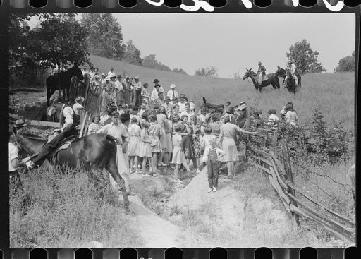 Untitled photo, possibly related to: Relatives and friends of the family of the deceased going home from a memeorial meeting in the mountains near Jackson, Kentucky. See general caption no. 1