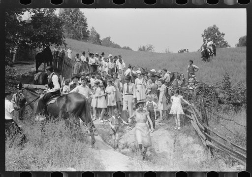 Untitled photo, possibly related to: Relatives and friends of the family of the deceased going home from a memeorial meeting in the mountains near Jackson, Kentucky. See general caption no. 1