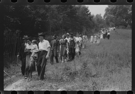 Relatives and friends of the family of the deceased going home from a memeorial meeting in the mountains near Jackson, Kentucky. See general caption no. 1