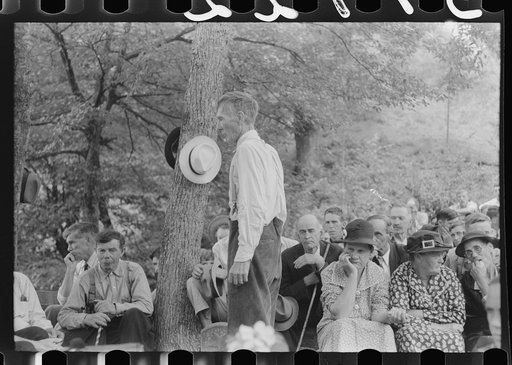 Preacher, relatives and friends of the deceased at a memorial meeting near Jackson, Breathitt County, Kentucky. See general caption no. 1