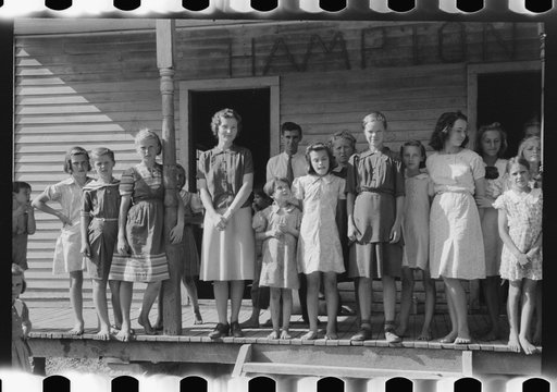 Mountain children on steps of school in Breathitt County, Kentucky