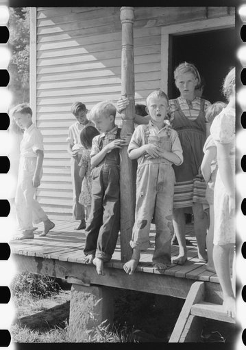 Untitled photo, possibly related to: Mountain children on steps of school in Breathitt County, Kentucky