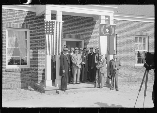Untitled photo, possibly related to: Governor Hooey with members of Caswell County Communities at the dedication of the new Anderson High School building. Caswell County, North Carolina