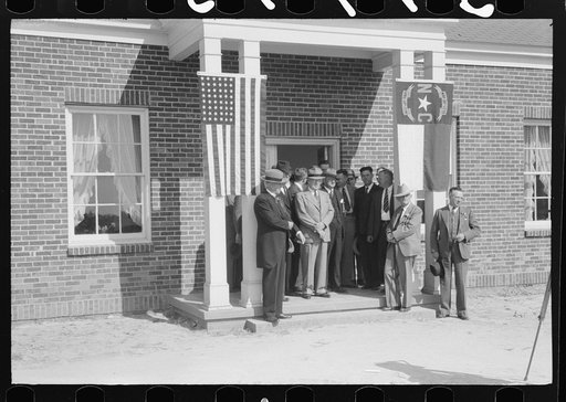 Untitled photo, possibly related to: Governor Hooey with members of Caswell County Communities at the dedication of the new Anderson High School building. Caswell County, North Carolina
